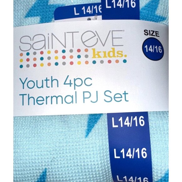 Saint Eve Kids Youth 4Pc Thermal Pajama Set L 14/16 Blue Lightning Print - Picture 3 of 4